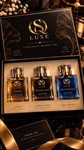 SQ Luxe Prestige Collection three-piece eau de perfume gift set featuring Janan, Royale Oud, and Blue Royale